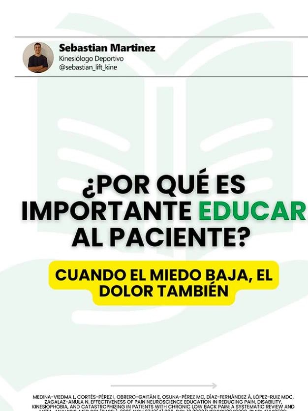 Post de Instagram: por qué es importante educar al paciente, cuando el miedo baja el dolor también